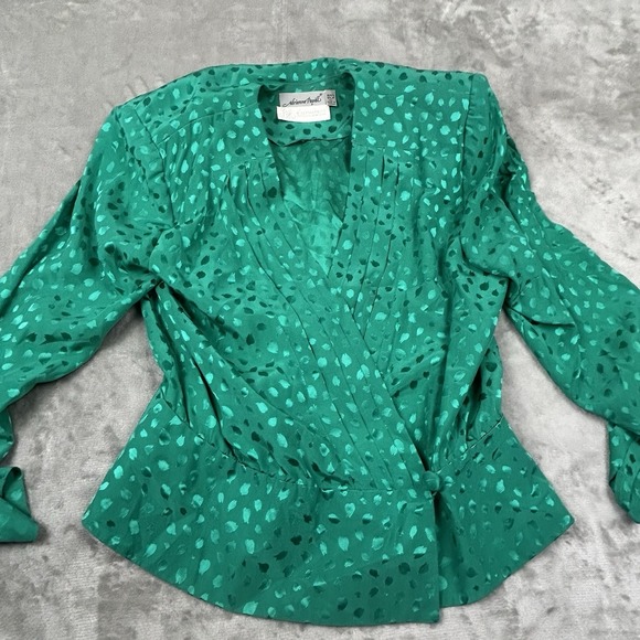 Vtg Adrianna Papell  Silk Blouse Women's 12  peplum style green see measurements - Picture 3 of 12
